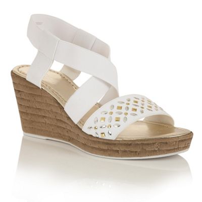 Lotus White elastic 'Chiara' wedge sandals